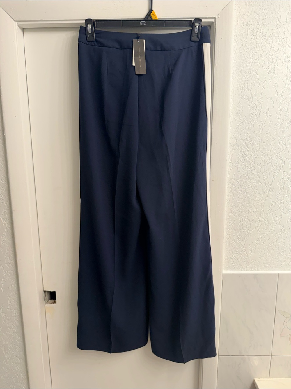 Banana Republic Navy Wide-Leg Trousers with White Side Stripe